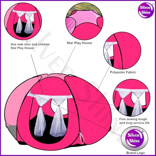 Image of SILVER SHINE Foldable Delightful Patterns Popup Kids Play Tent House for Multi Purpose|PlayTent House for up to 10 Year Old Kids Girls&Boys|Mosquito Net Design Tent for Kids