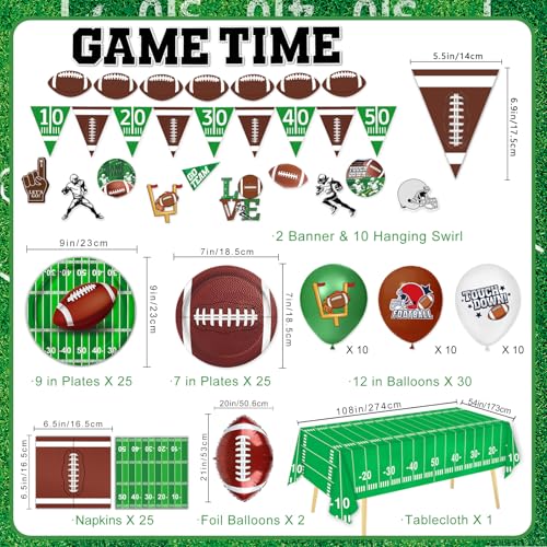 Football Party Supplies Kit - Decorations, Plates, Napkins, Cups, Banner, Hanging Swirl, Balloons, Tablecloth for 25 Guests - Image 4