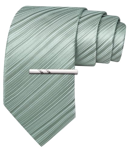 Image of Barry.Wang Silk Men Ties Formal Stripes Necktie and Tie Clip for Wedding Party Business Fashion Classic