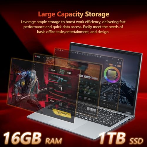 Image of 2 in 1 Laptop Computer, 15.6 Inch Convertible Laptop, 16GB DDR4 RAM 1TB SSD Touchscreen Laptop, AMD Ryzen R3 3200U, AMD Radeon, FHD 1920x1080, 360 Rotating Touch Screen, WiFi 5, Backlit Keyboard