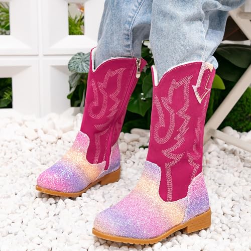 Girls Winter Boots Toddler Kids Glitter Cowgirl Boot Sparkling Fleece Lined Outdoor Cowboy Boots Western Riding Shoes4