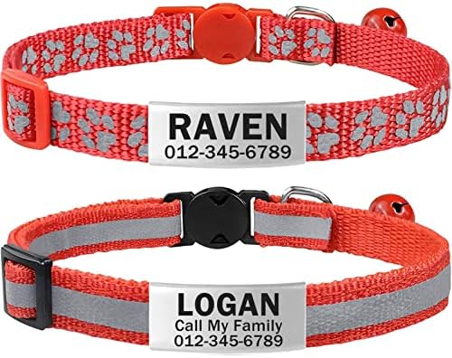 TagME 2 Pack Cat Collars Quick Release with Name Tag, Reflective Personalised Kitten Collar with Bell & Safety Release, 15-20 CM Adjustable, Black