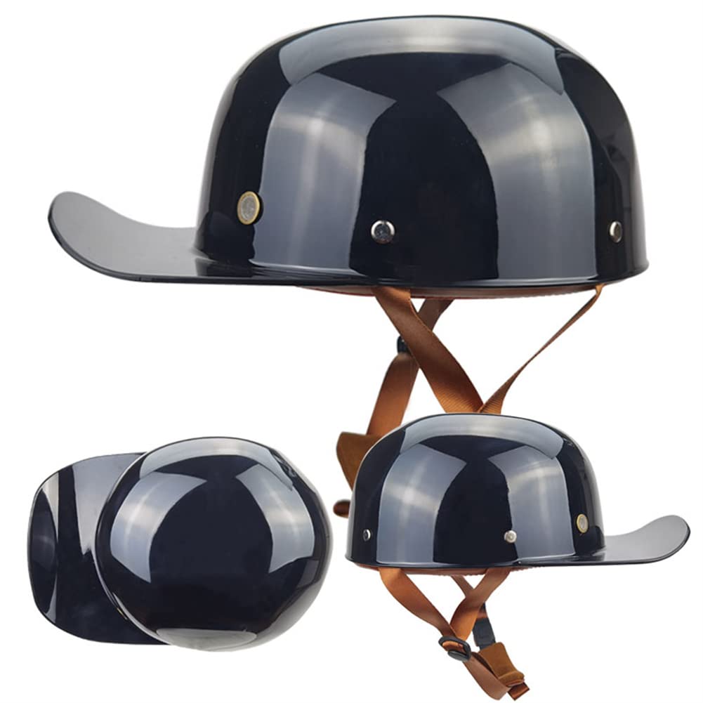 Rétro Casquette De Baseball Vintage Casque De Moto À Visage Ouvert pour Hommes Femmes Mobylette Bols Casque pour Toutes Les Saisons (Bright Black,XL(59-60cm))