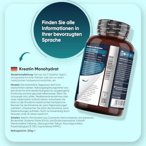 Creatin Monohydrat Tabletten - 3000mg pro Portion - 270 Kreatin Vegan Tablets - 3 Monate Vorrat - Creatine - 3 Kreatin Monohydrat Tabletten pro Tag - Für Männer und Frauen - Glutenfrei - WeightWorld