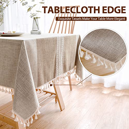 BESBESME-Table-Cloth-Rustic-Linen-Boho-StyleKitchen-Dining-Room-Double-Striped-Farmhouse-Tablecloths-for-Rectangle-Tables-Washable-Wrinkle-Resistant-Table-CoverOblong55x866-8-Seats-Khaki BESBESME Table Cloth Rustic Linen Boho StyleKitchen Dining Room Double Striped Farmhouse Tablecloths for Rectangle Tables Washable Wrinkle Resistant Table CoverOblong55x866 8 Seats Khaki