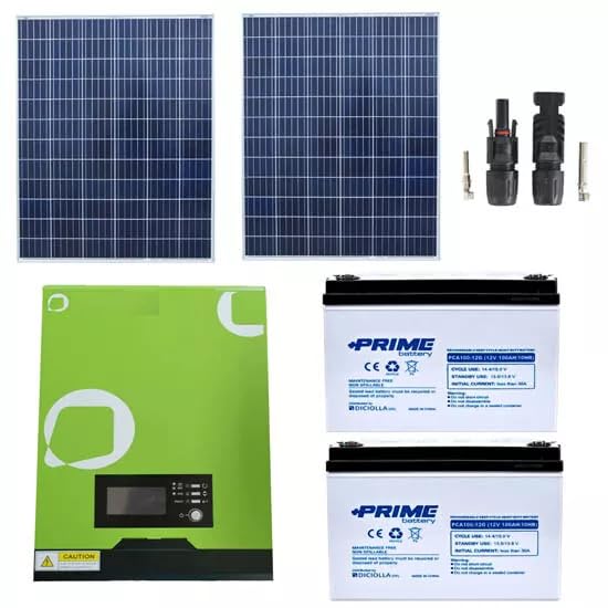 KIT FOTOVOLTAICO 1KW PANNELLO SOLARE 200WATT BATTERIA 100AH INVERTER MPPT 12V