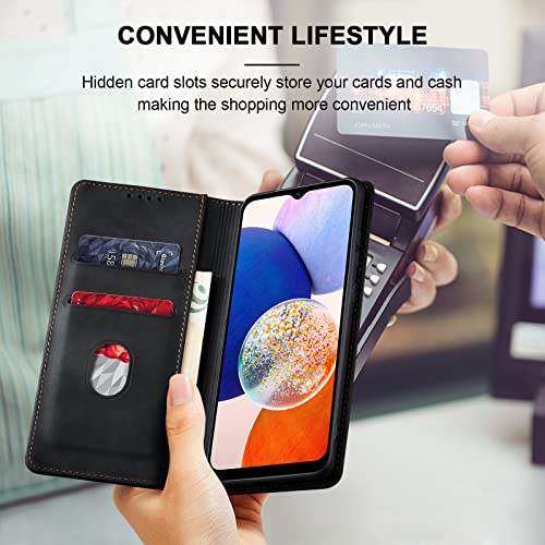 Image of Jasonyu Wallet Case for Samsung Galaxy A14 4G /5G, Flip PU Leather, Black