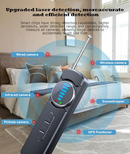 Image of Hidden Camera Detector for Hotels,AI Anti Spy Bug Detector with RF Signal & WiFi Scanner,GPS Tracker Finder & Listening Device Detector,6-in-1 Portable Protector for Travel Home Office Car(Black)