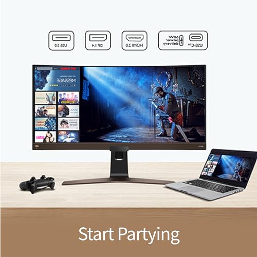 Image of BenQ EW3880R Premium Curved Ultrawide Monitor 38 inch WQHD w /Remote | IPS | 2300R Curve | HDRi | Eye-Care Tech | Height, Swivel & Tilt | 2.1ch w / 8w Subwoofer | DisplayPort |HDMI | USB-C | USB Hub,Black