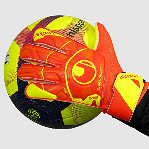 LUVA de GOLEIRO uhlsport DYNAMIC IMPULSE STARTER SOFT INFANTIL, Laranja e Amarelo, 6
