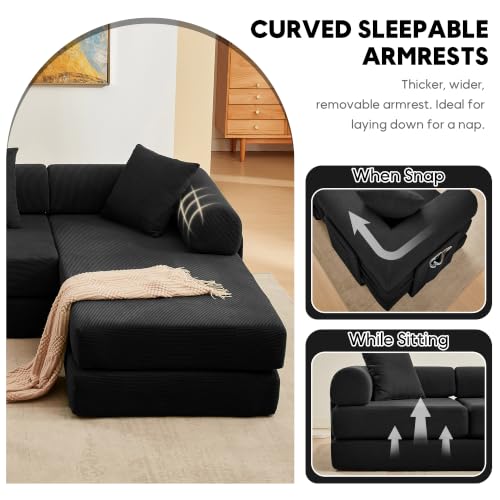 Image of 107 inch Convertible Futon Sofa Bed, Boneless Couches for Living Room, Black