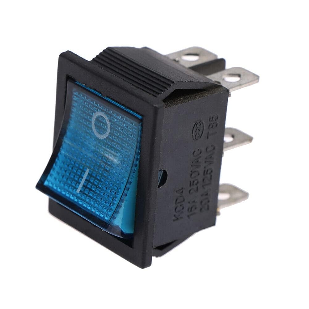 5X DPST 6-Pin Blue LED On/Off Rocker Switch Square Push-in 15A/240V 20A/120V AC