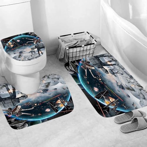 4Pcs Outer Space Galaxy Wars Star Themed Shower Curtain Sets,Universe Stars Science Space Station Polyester Fabric Bathroom Home Decor Sets with 12 Hooks 72 * 72 Inches (Color1) by Generic - Used condition - Image 6