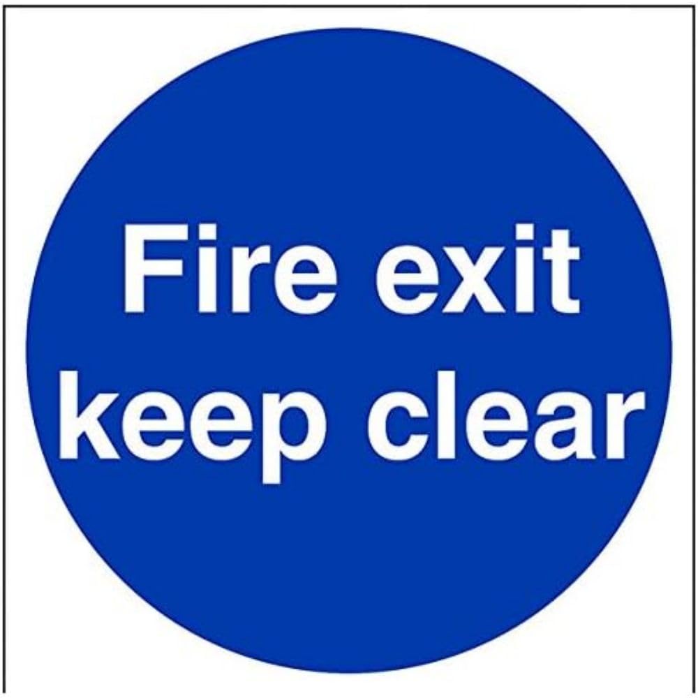 V Safety 18003BB-R Fire Exit Keep Clear Mandatory Sign - Square - 300mm x 300mm - 1mm Rigid Plastic, Blue