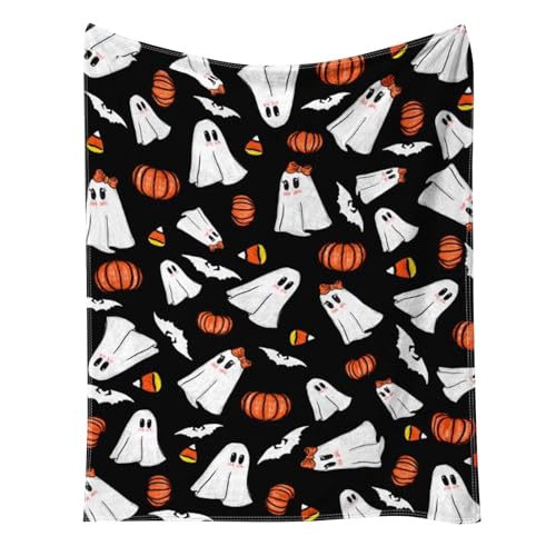 【急上昇人気!】FLYGWIN ハロウィンブランケット ゴースト カボチャ コウモリ スローブランケット ソフト 暖かく フランネル 超快適 マイクロフリース 冬秋用 ソファ 椅子 家 装飾(150x200cm)面白いゴーストとカボチャデザイン ハロウィン