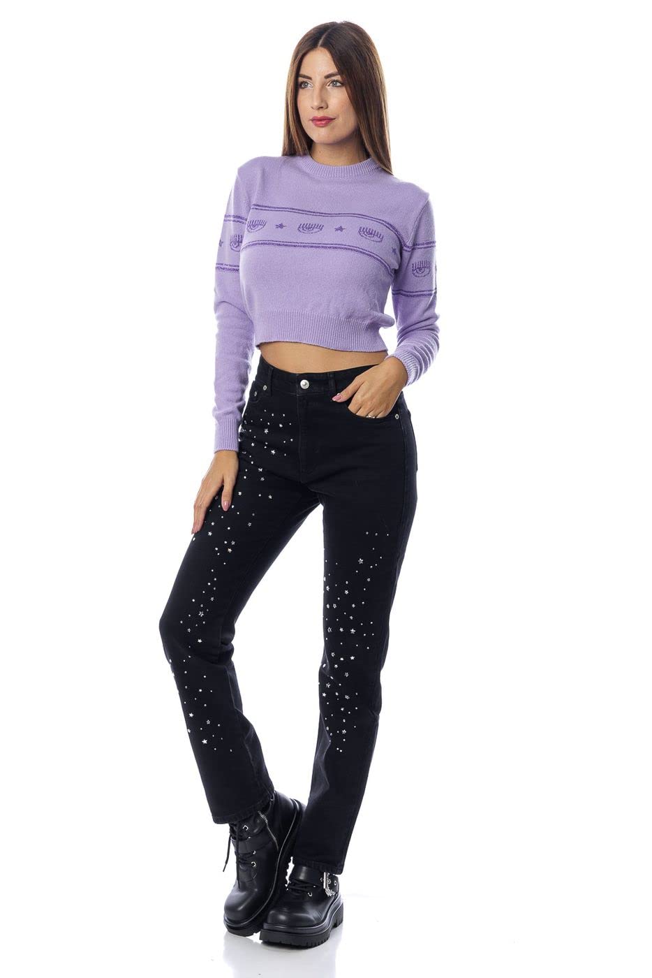 CHIARA FERRAGNI Donna Maglia Girocollo M25 Maxilogo Lurex Fil. Mix Wo 73Cbfm25Cma10 XS Viola 303 Violet Tulle