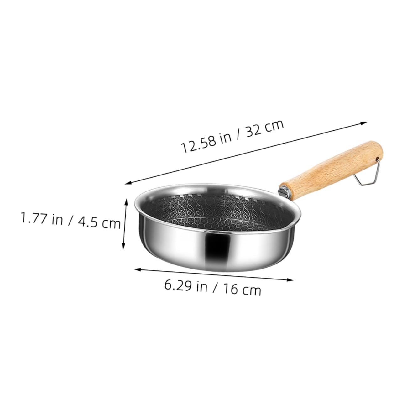 ULTECHNOVO Padella Antiaderente Per Uova 16 Cm in Acciaio Inossidabile 316 Con Fondo Piatto a Nido D’ape Per Colazione e Friggere, Impugnatura Ergonomica, Alta Distribuzione Del Calore