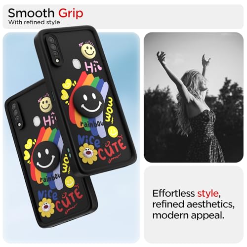 Image of Pikkme Back Cover for Oppo A31 | Soft Silicone| Cute Rainbow Smile & 3D Cartoon Flower Design | Shockproof Raised Camera Protection Bumper Case (Black)