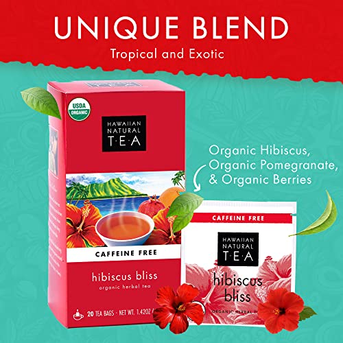 Image of Hawaiian Natural Tea - Organic Hibiscus Bliss Herbal Tea, Caffeine-Free Hibiscus Tea, All-Natural and Antioxidant-Rich Wellness Tea, Vegan and Keto-Friendly, 60 Tea Bags