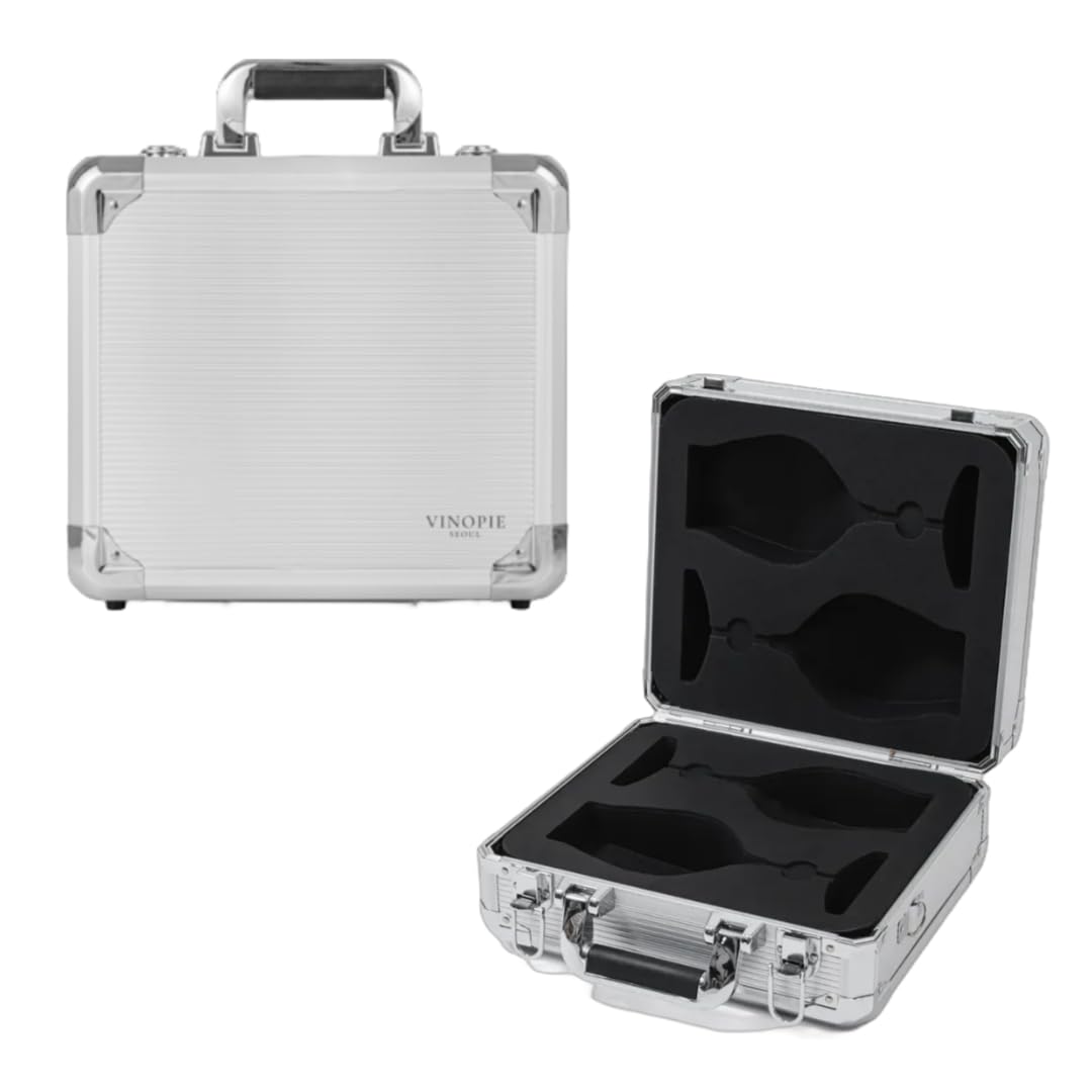 VINOPIE Durable Aluminum Hard Shell Silver Carrying Case Holder – Travel Case with EVA Foam Inserts, Fits Riedel Performance Pinot Noir (Glasses Not Included)