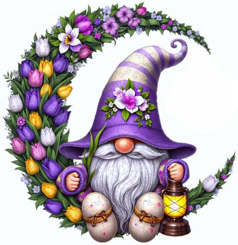 Wooden Puzzles for Adults and Kids, Gnome Flower Moon Wooden Jigsaw Puzzle 200 Pieces, 5MM Unique Shaped Wood Cut Puzzle, Creative Christmas Birthday Gifts for Teens Friends Family Game(M-11*10.5in)