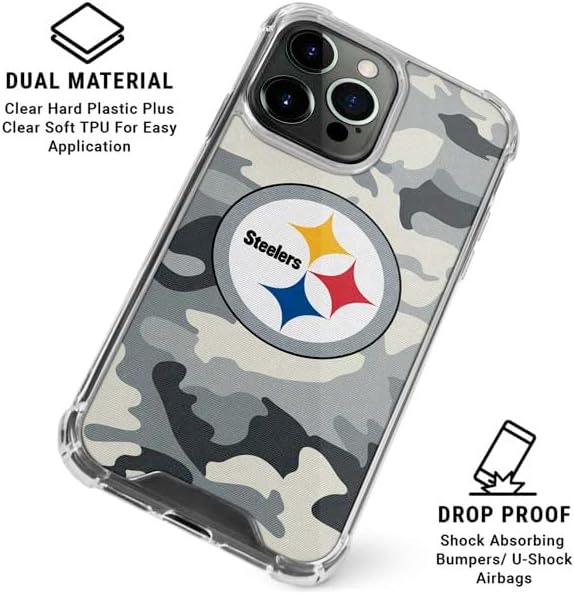 Skinit Clear Phone Case Compatible with iPhone 15 Pro - Officially Licensed NFL Pittsburgh Steelers Camo Design