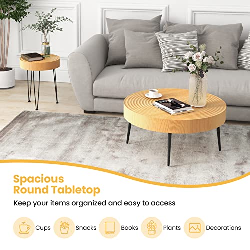 Costway Farmhouse Round Coffee Table Set Of 2, Rustic Sofa Side Tea Tables W/Wood Finish, Metal Frame, Adjustable Foot Pads, Nesting End Table Set For Living Room, Bedroom, Easy Assembly, Natural #TOP4