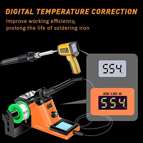 Soldering Iron Station Kit – Andolar 60W Solder Station 194℉-896℉ Adjustable Temperature, Led Display, Sleep Function, C/F Switch, 2 Helping Hands, 5 Extra Solder Tips & 1 Solder Wire - Orange #TOP4