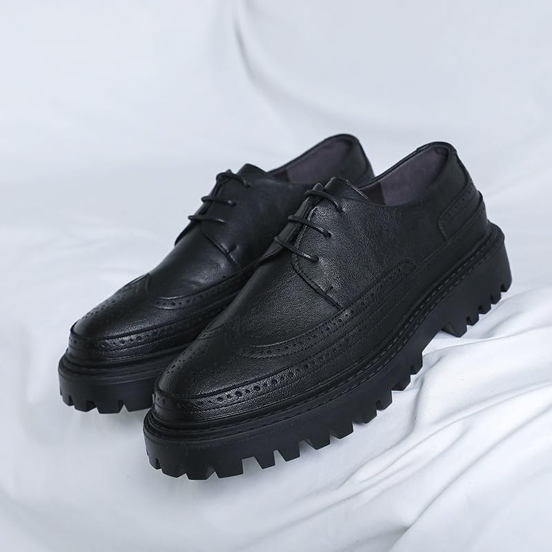 Men's Oxford Shoes, Classic Leather Platform Soled Round Toe Derby Shoes, lace-up Slip-in, Lug Sole, Non-Slip and wear-Resistant, Suitable for Office, Business, Casual3