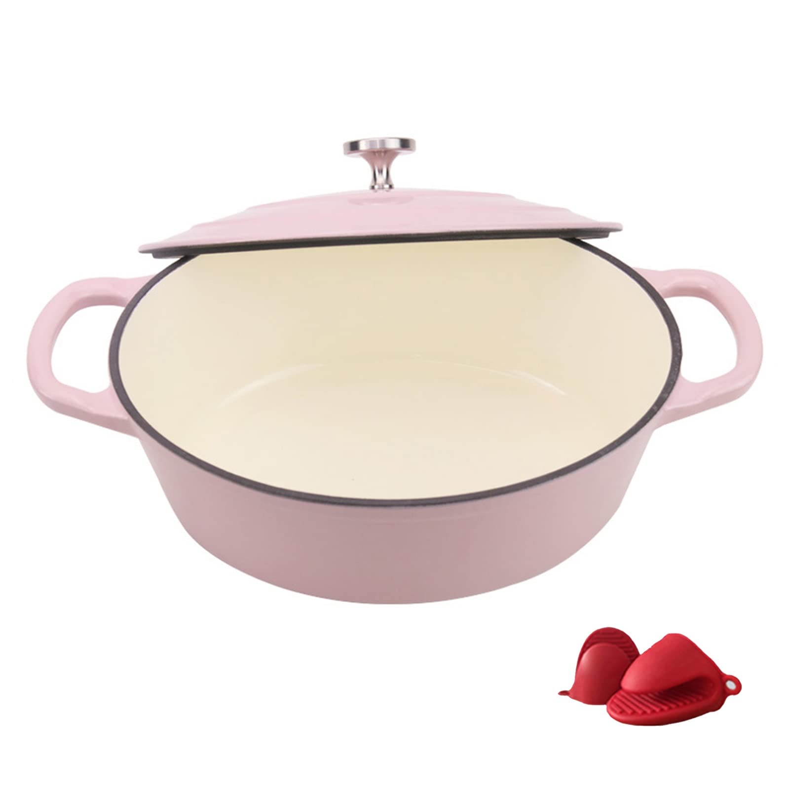 Emalowany Dutch Oven Z Pokrywką żeliwny Kociołek Holenderski Gotowanie Bez Wody Podwójne Uchwyty Nieprzywierający Do Gotowania Pieczenia Zupy(White)
