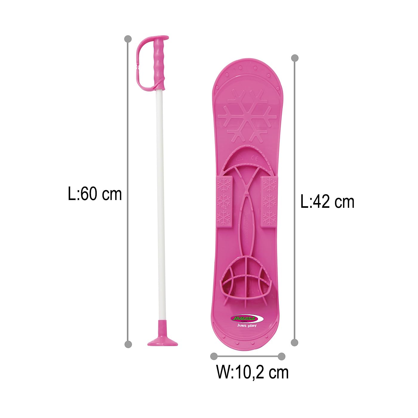 Jamara 460384 - Snow Play Funny Carve 1st Step 42cm Fucsia – Lazos de fijación Ajustables y Seguros