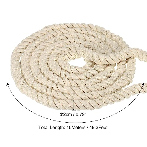 PATIKIL 3/4 Inch x 49 Feet Natural Twisted Cotton Rope, 3 Strand Tug of War Rope with Sealing Tape for Craft Railings Home Decor Beige - Image 2