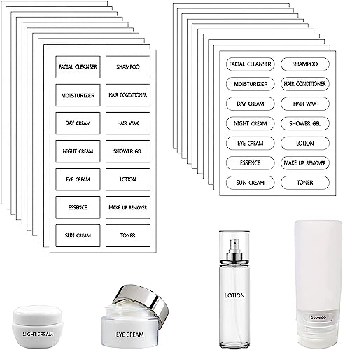 280 etiquetas impermeables para botellas, pequeñas etiquetas de cosméticos, etiquetas transparentes para organización de belleza para baño, etiquetas de cuidado de la piel, etiquetas de viaje