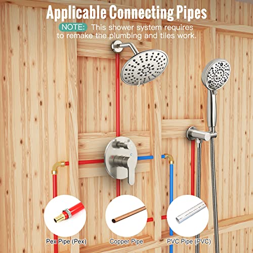 Sr Sun Rise Shower Faucet - 3 Functions High Pressure 8 Inch Rain Shower Head System- 8 Settings Headheld Shower Head Fixtures- Valve Included - Brushed Nickel #TOP2