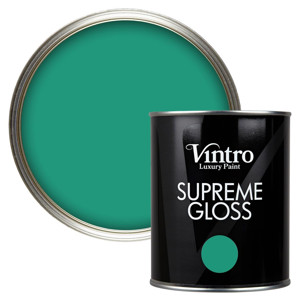 Vintro Paint | Gloss Paint | for Walls | Wood | Trim | Gloss Furniture Paint | Interior & Exterior Use. 1 Litre (Emerald Green - Esmeralde) — image 1