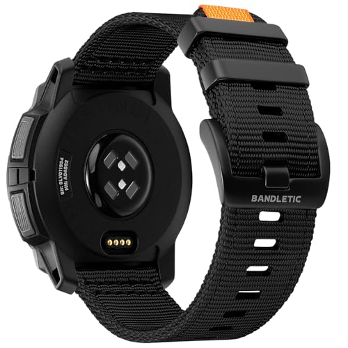 Bandletic Compatible with Garmin Instinct Watch Bands - 22mm Watch Band Military Rugged Nylon Soft Sport Replacement Strap for Instinct 3/E 45mm/2/2 Surf/Tactical/Tide/Esports/Solar Black