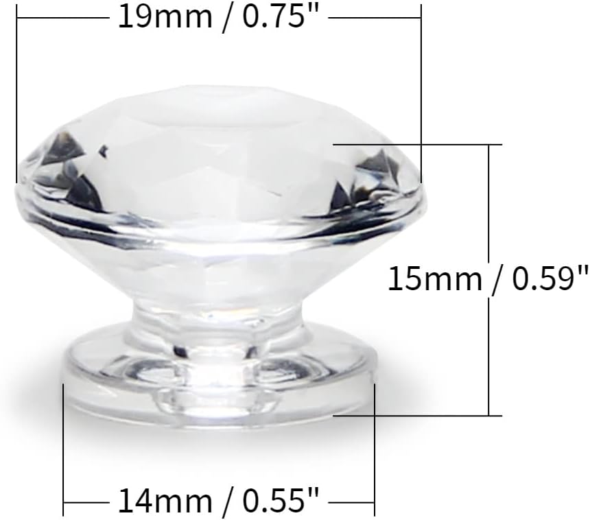 MroMax 12Pcs Clear Crystal Acrylic Knobs 19mm, Self-Adhesive Diamond Handle image 2