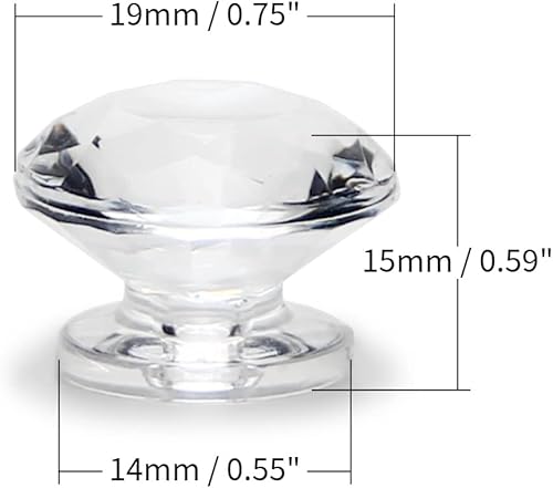 Miniatura 2 de MroMax 6 pomos pequeños de acrílico con mango de diamante de 0.748 in de diámetro transparente brillante en forma de diamante para joyero, estuche