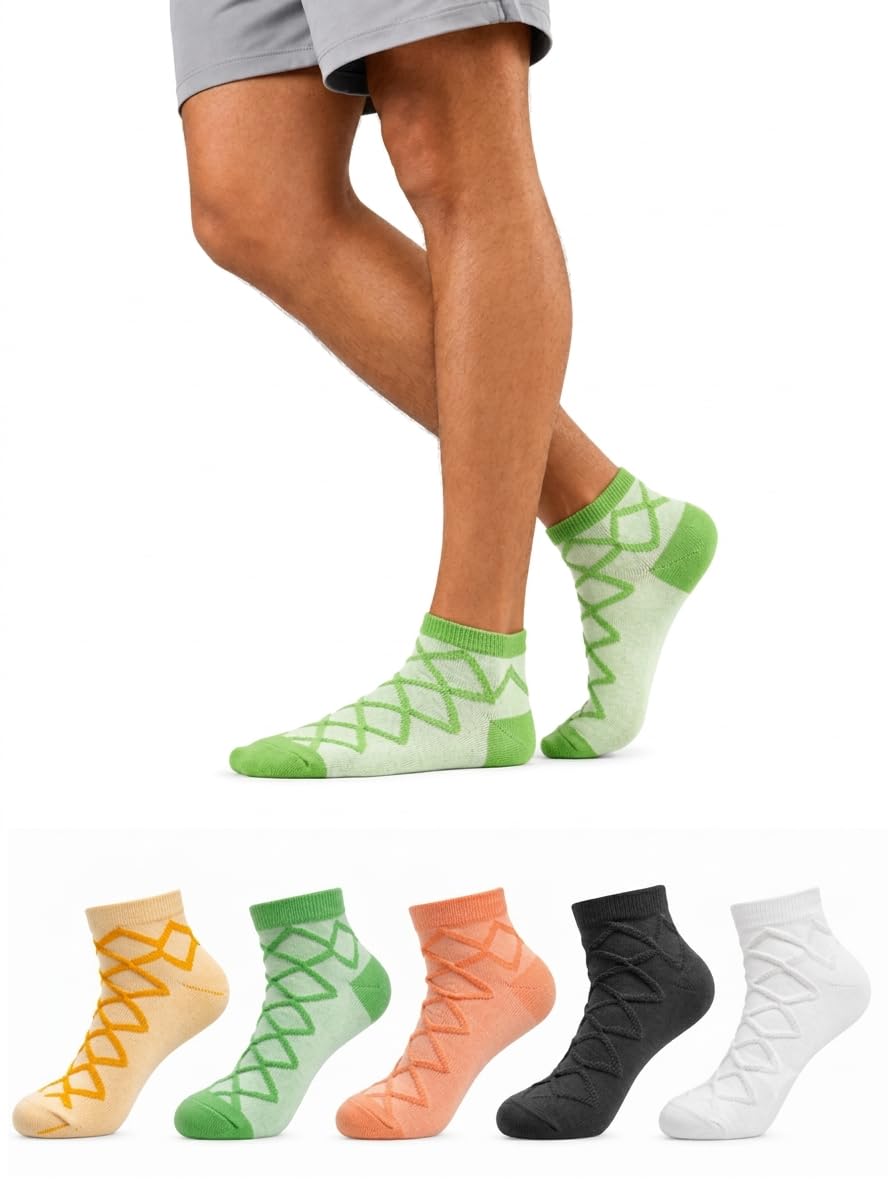 CrossWeave Edition Men’s Ankle Socks | Geometric Knit Pattern Sports Socks for Men | Ankle Socks with Diamond Argyle Pattern | Breathable Cotton Blend Ankle Socks-image-33