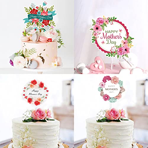 Mothers Day Party Supplies Cake Toppers Decorations, 48Pcs Cupcake Picks Set, Happy Mother's Day Theme Cake Decor, Flowers Bake Dessert Favors For Mom, Birthday Gift #TOP3