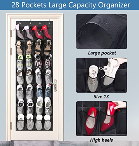 Misslo 28 Large Pockets Hanging Shoe Organizer Over The Door Shoe Rack For Closet Door Storage Mesh Shoe Holder Hanger For Men, Black #TOP1