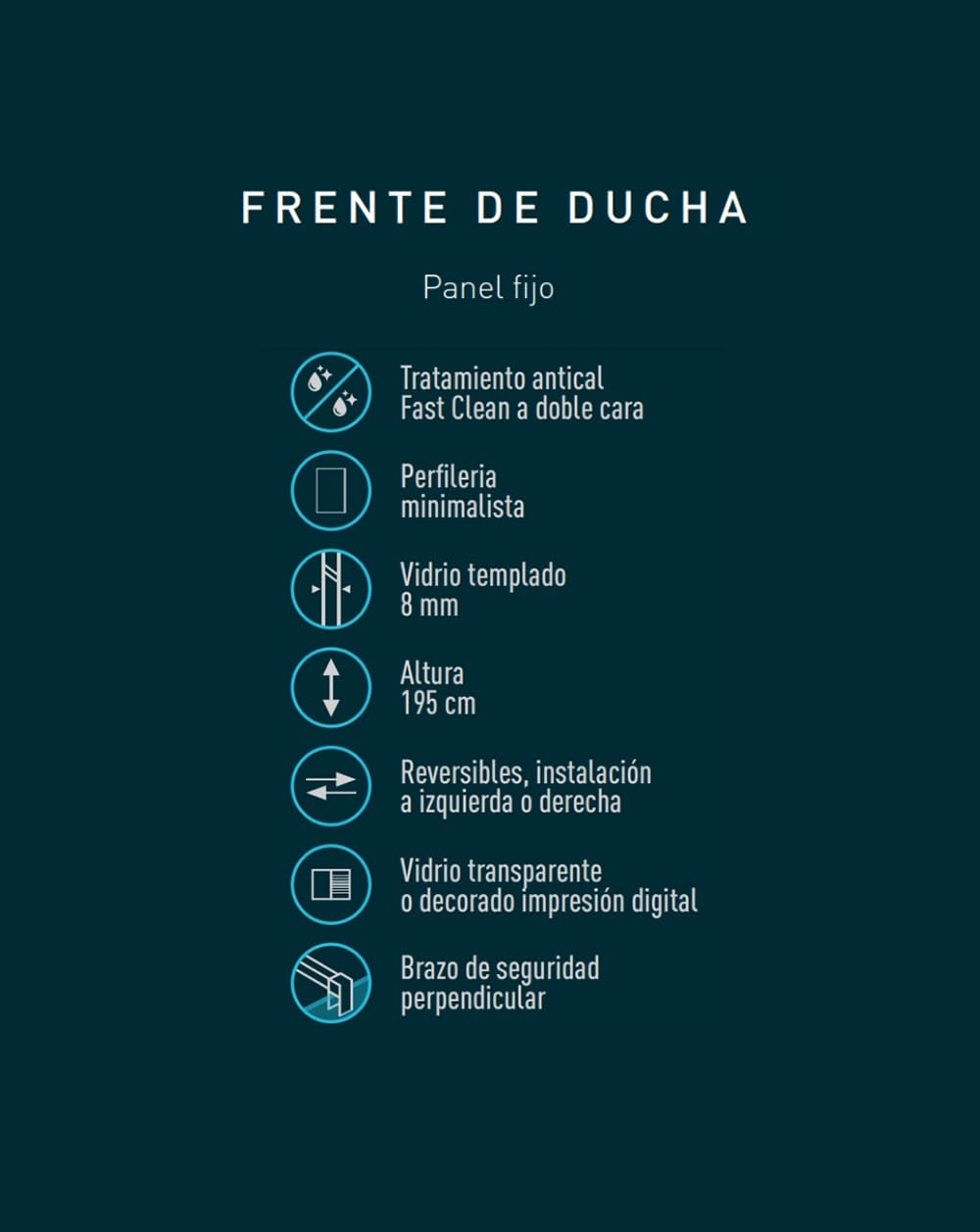 Mampara de Ducha Fijo Frontal | Panel Pantalla Fijo Ducha de Vidrio Templado de 8mm | Tratamiento Antical y Altura de 195cm | Transparente Blanco Mate 100cm