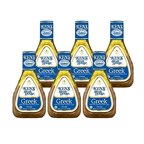 Kenâ€™s Steakhouse Dressing, Greek Dressing with Feta Cheese & Black Olives, Gluten Free Dressing for Salads or Marinades, 16 FL OZ Bottle (Pack of 6)