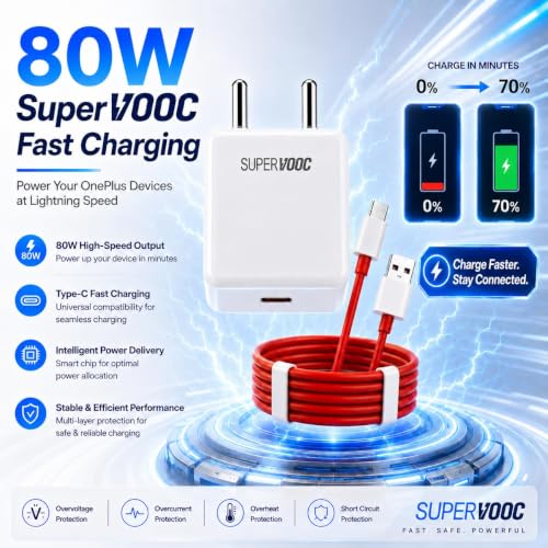 Image of Oneplus 80W Original Type C Supervooc Charging Adapter with 1M Fast Cable for Oneplus 15|15r|13|13R|13S|12|12R|11|11r|N6|N6x| Nord 6|5|4|Ce6|Ce5|Ce4 Lite |Support Dash /Superdart Fast Charge Adaptor