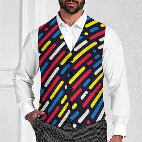 Colored Rounded Lines And Dots Men's Suit Vest Slim Fit V-Ncek Waistcoat Business Casual Vest2
