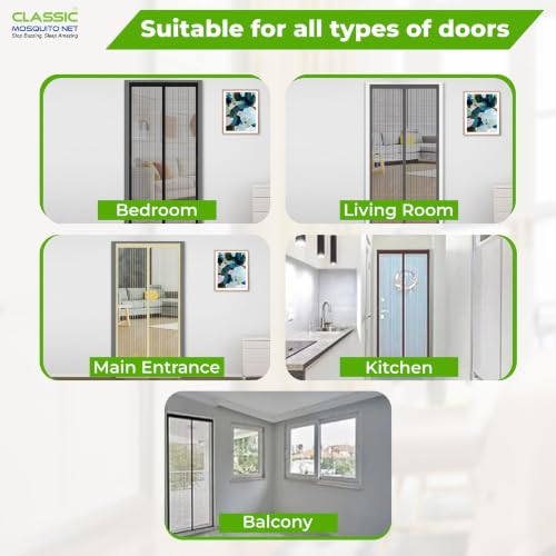 Image of Classic Mosquito Net Magnetic for Doors | Tear-Resistant Polyester Mesh | Auto-Closing Screen Door for Balcony & Kitchen | Easy DIY Installation | All Insect Protection (220 x 130 cm, Grey)