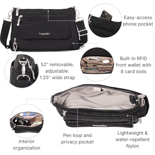 Image of Baggallini Original Everyday 11x7.5 Crossbody Bags Rfid Protected Lightweight Nylon Zippered Travel Purse