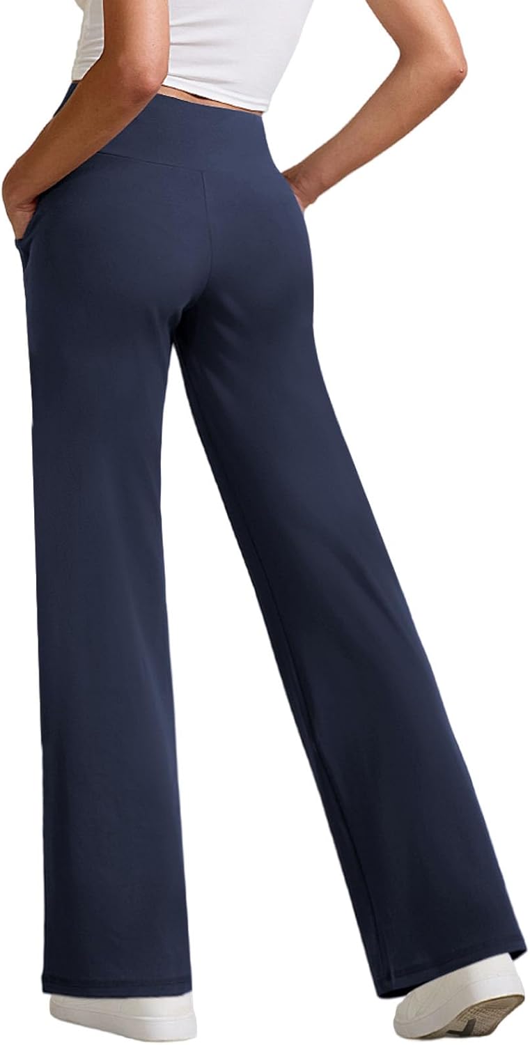 Womens Yoga Pants Straight Leg Work Pants Casual Stretchy Pull On Slacks with Drawstring - Image 4