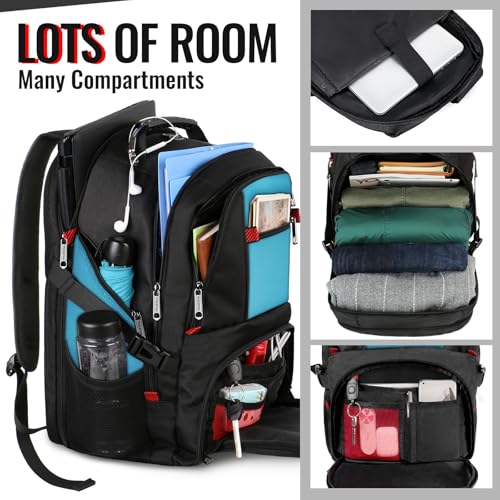 Image of YOREPEK Extra Large Durable Lightweight Travel Bag with Computer Compartment and USB Charging Port, Headphone Hole for Men and Women (Holds 17inch Laptops, Blue)