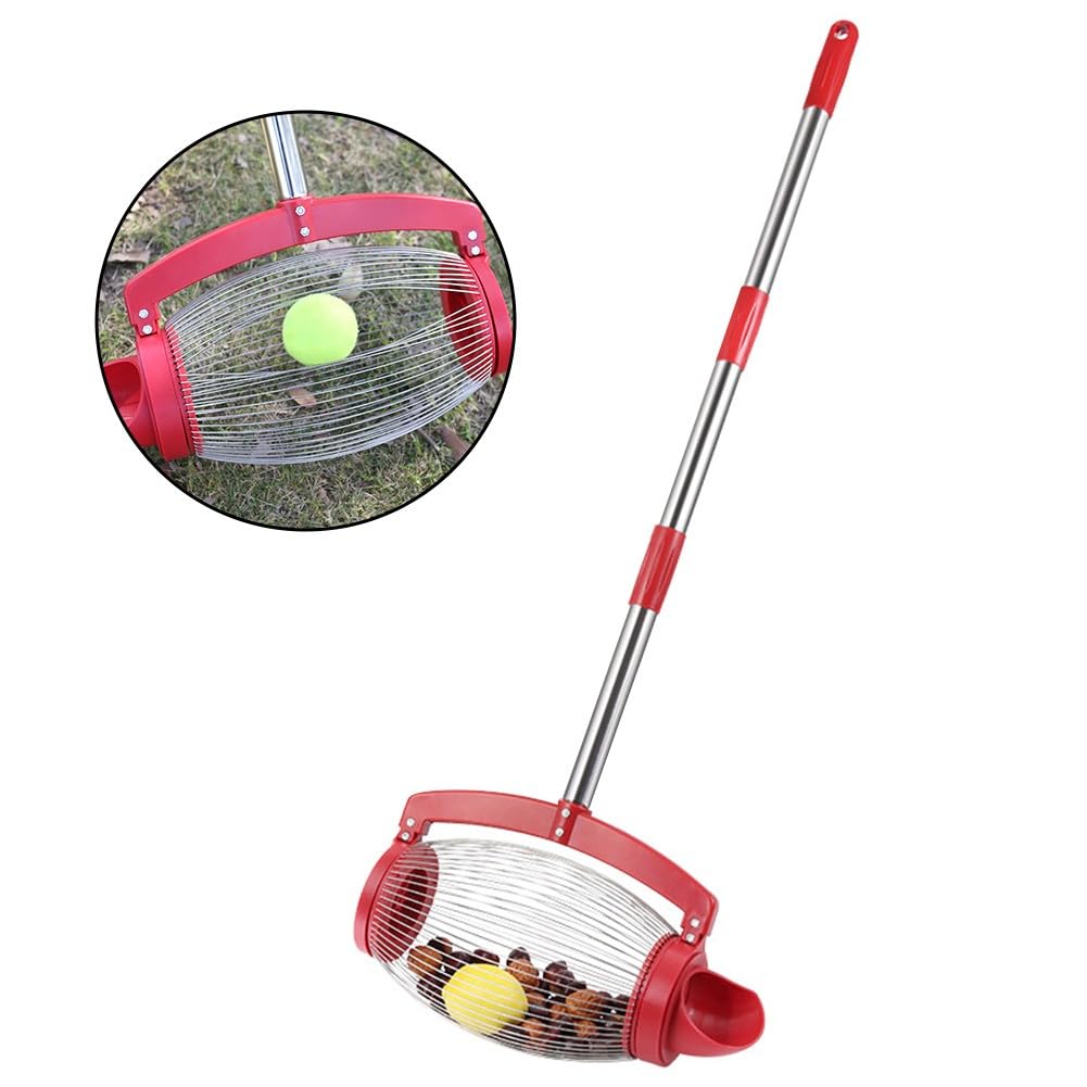 EasyByMall Recolector de tuercas de acero inoxidable y recogedor de pelotas de golf, 1,2 m, para jardín, para nueces, castañas, bellotas, color rojo